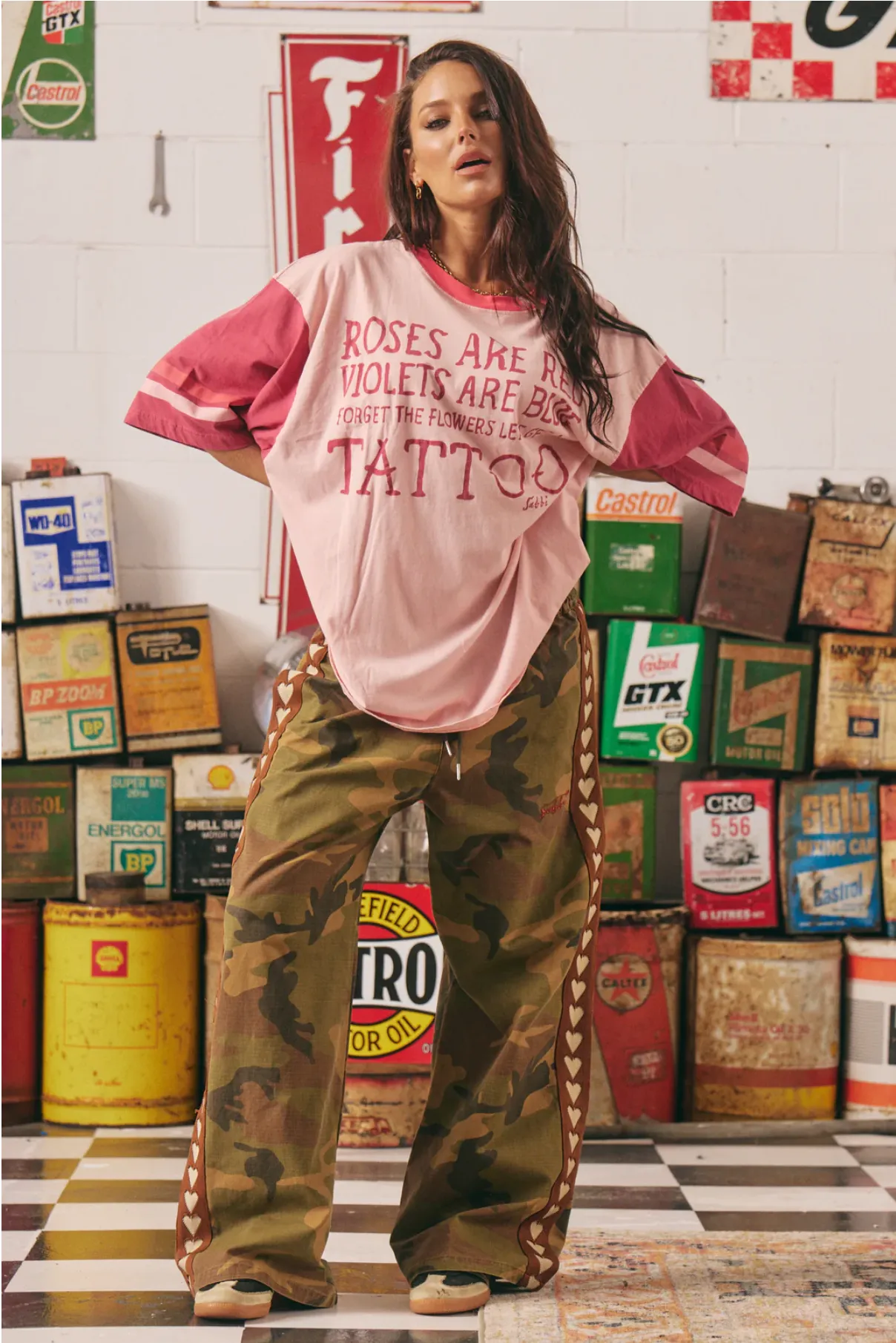 The Very Oversized Roses And Tattoos Tee - Pink