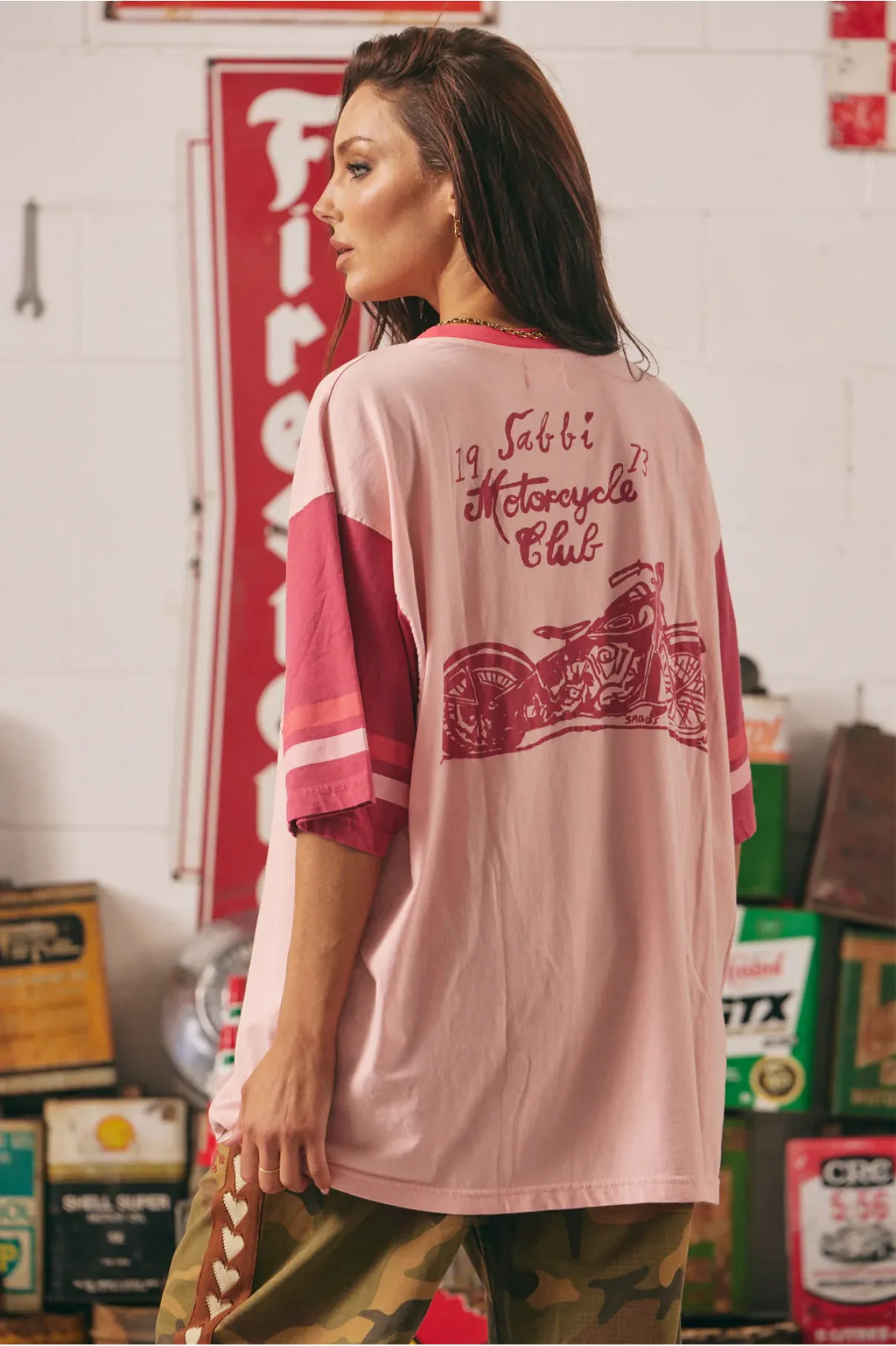 The Very Oversized Roses And Tattoos Tee - Pink