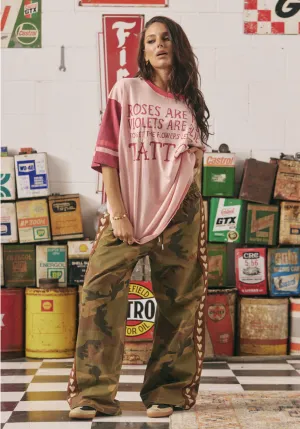 The Very Oversized Roses And Tattoos Tee - Pink