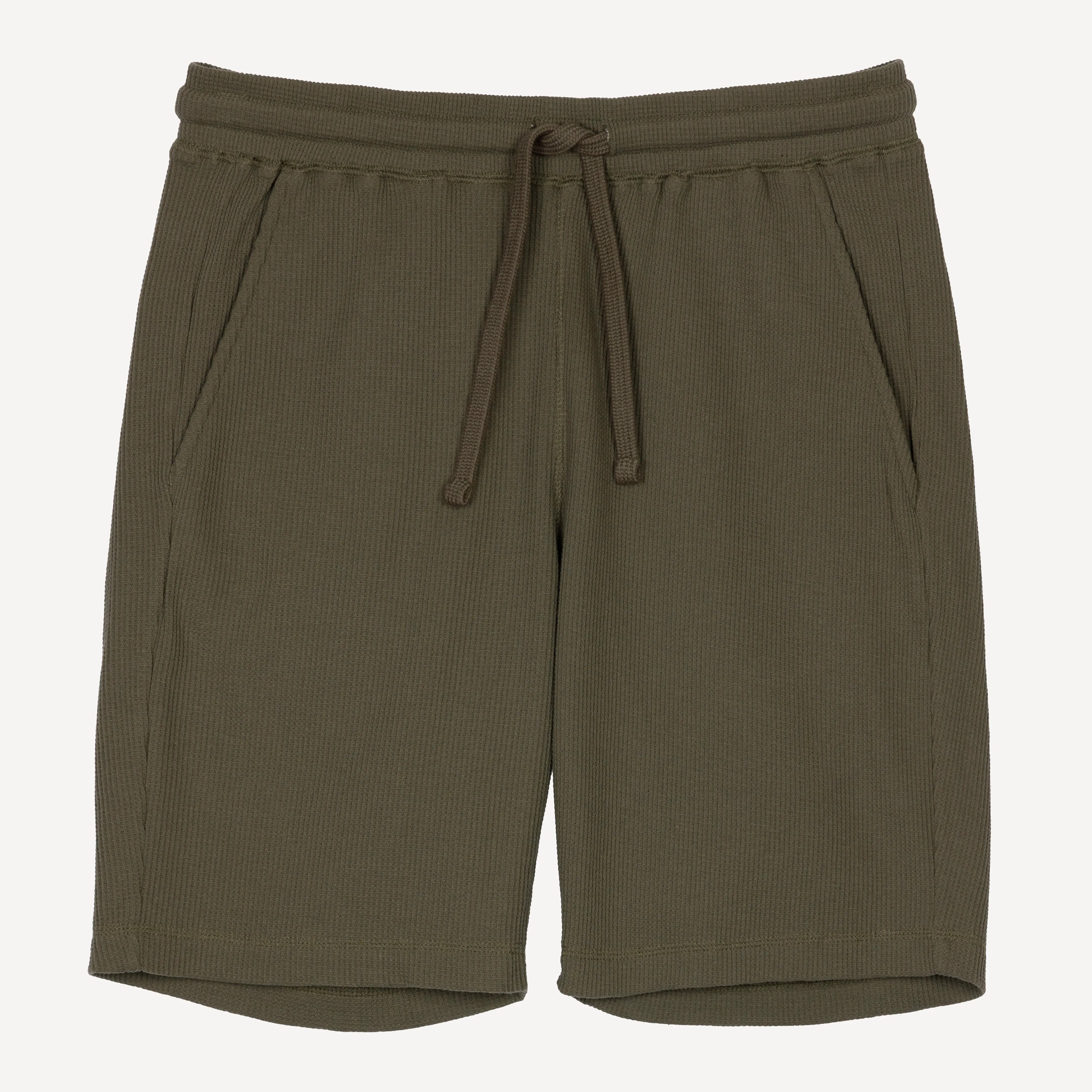 Thermal Waffle Knit Tee & Shorts Set - Dusty Olive