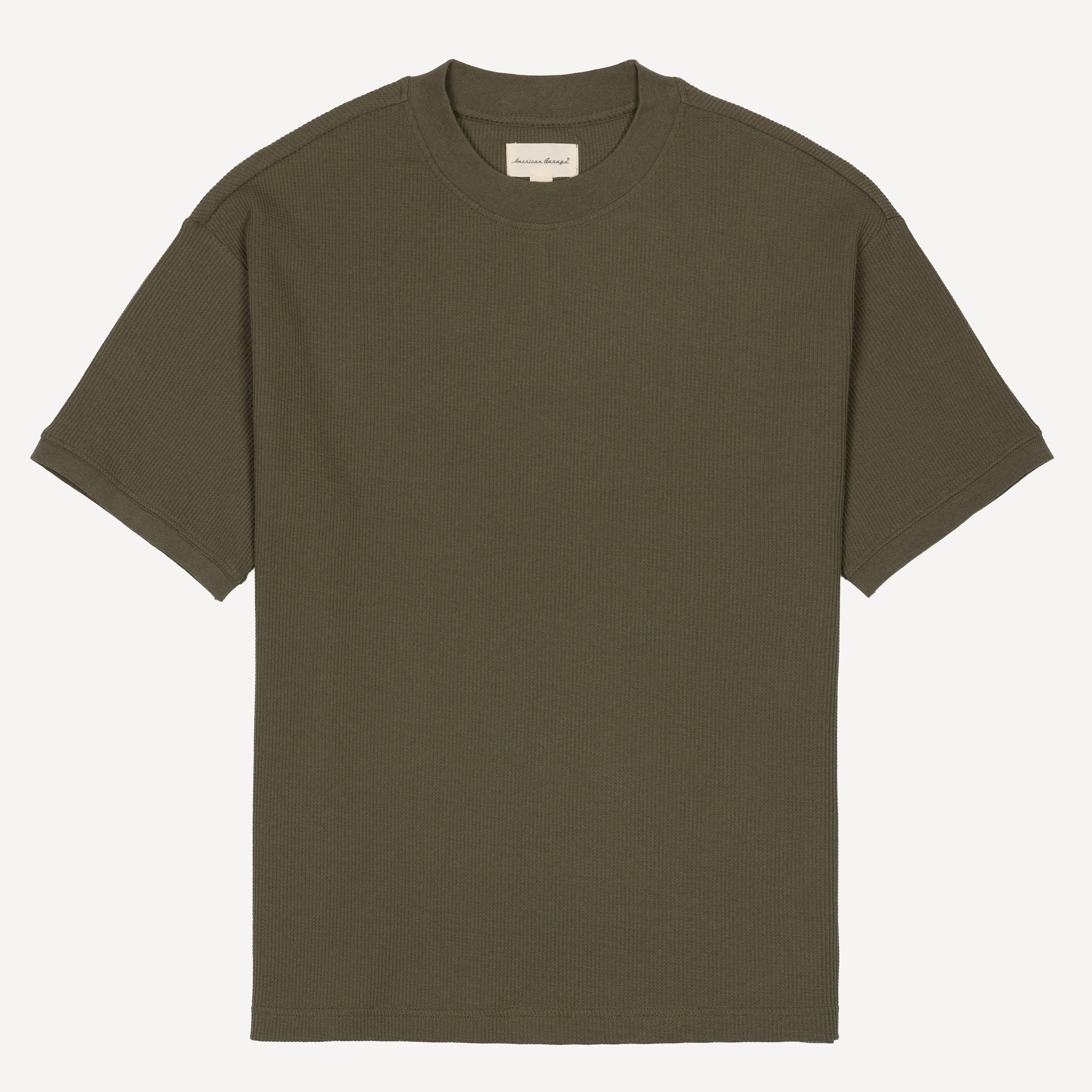 Thermal Waffle Knit Tee & Shorts Set - Dusty Olive