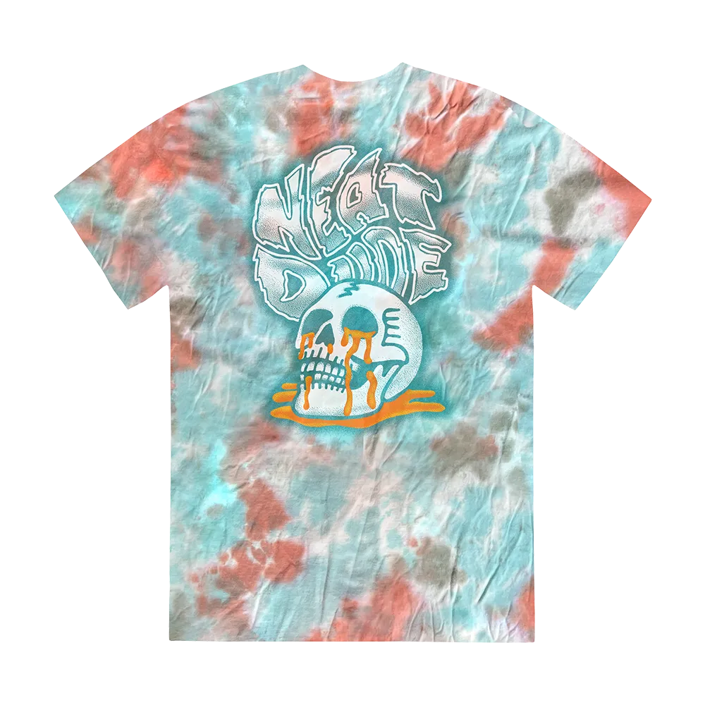 Tie Dye Skull Puddle Tee - Teal/Orange