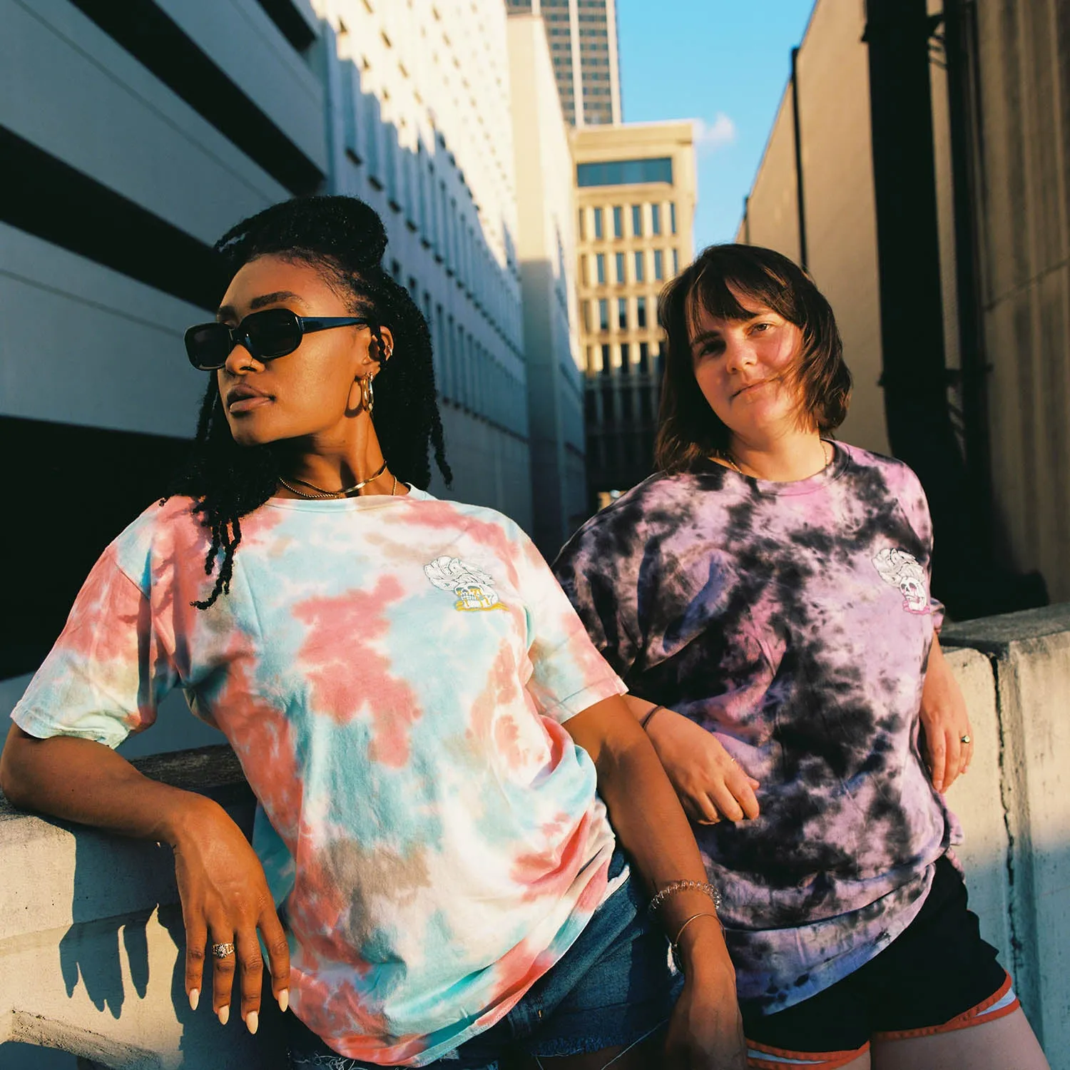 Tie Dye Skull Puddle Tee - Teal/Orange