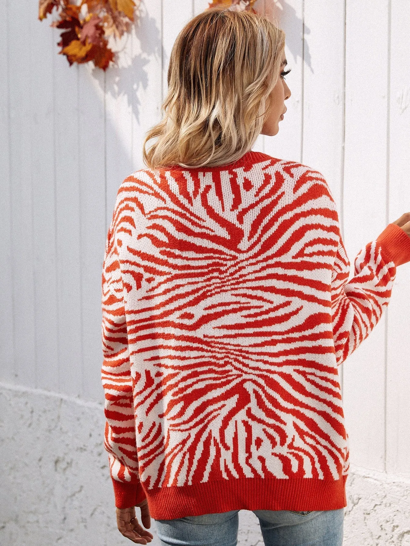 Tiger Year Animal Patterned Knit Cardigan - Orange