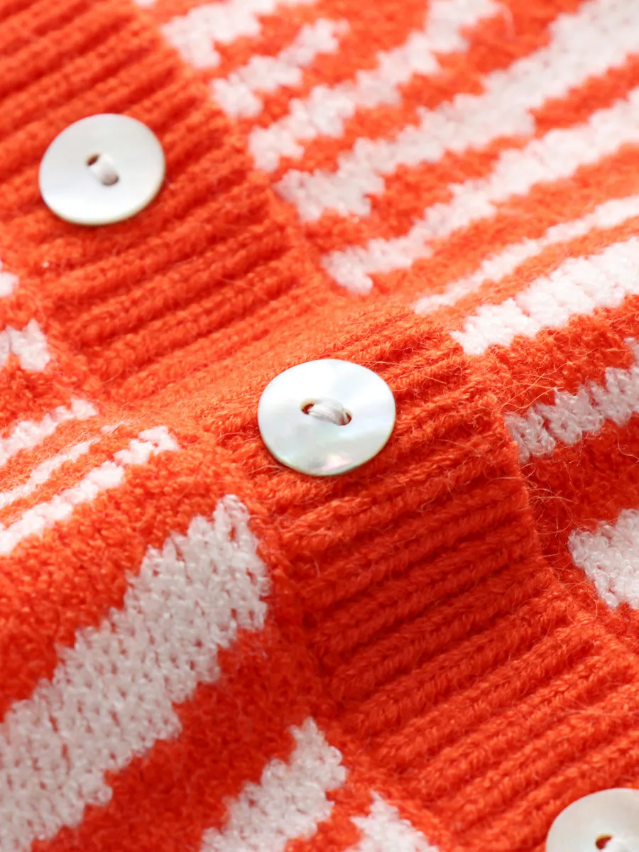 Tiger Year Animal Patterned Knit Cardigan - Orange
