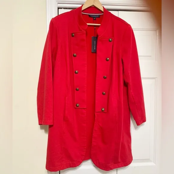 Tommy Hilfiger Long Band Jacket French Terry Open Front 2 Pockets - 2X - NEW