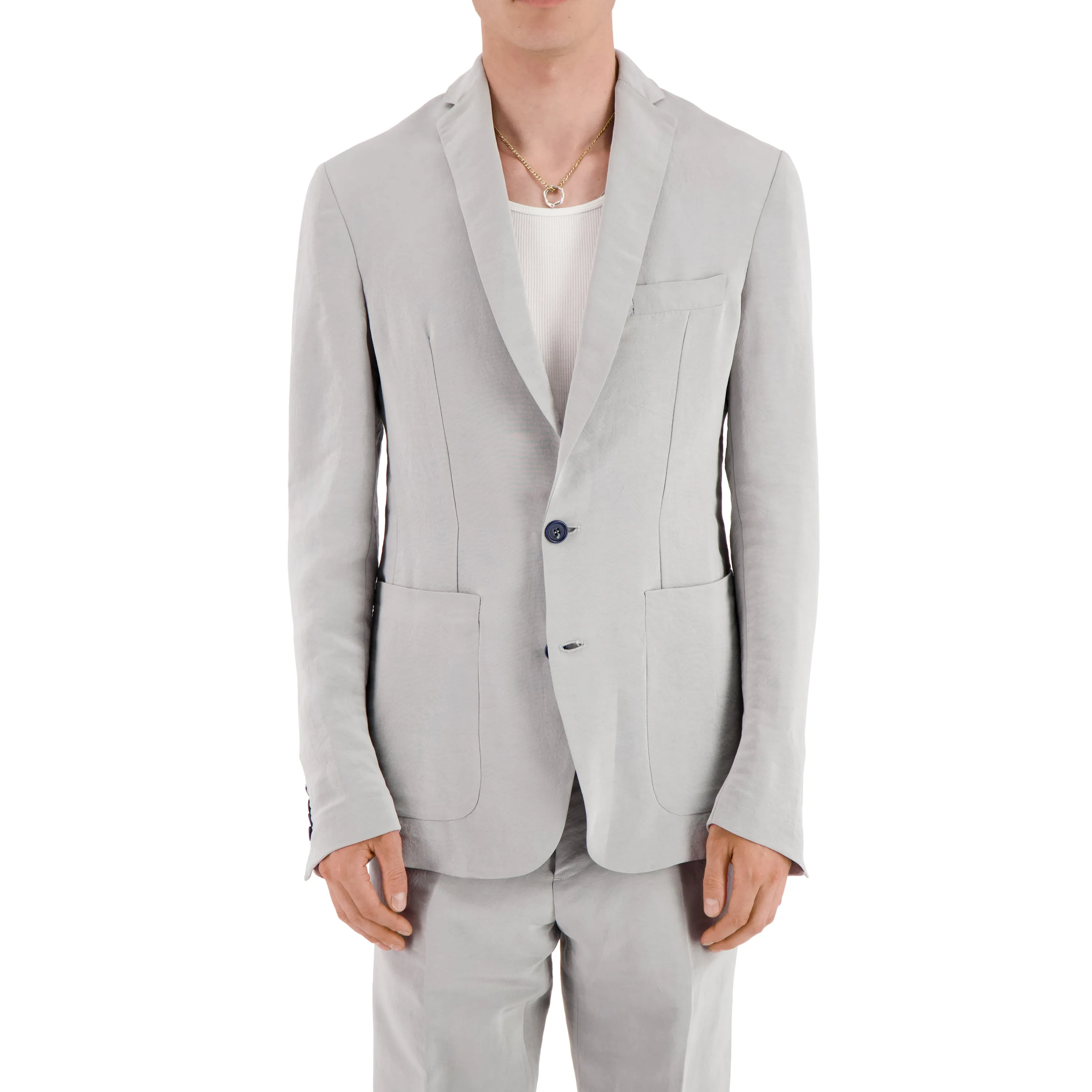 Udo Unlined Raw Silk 2 Button Notch Lapel Jacket Ice Blue