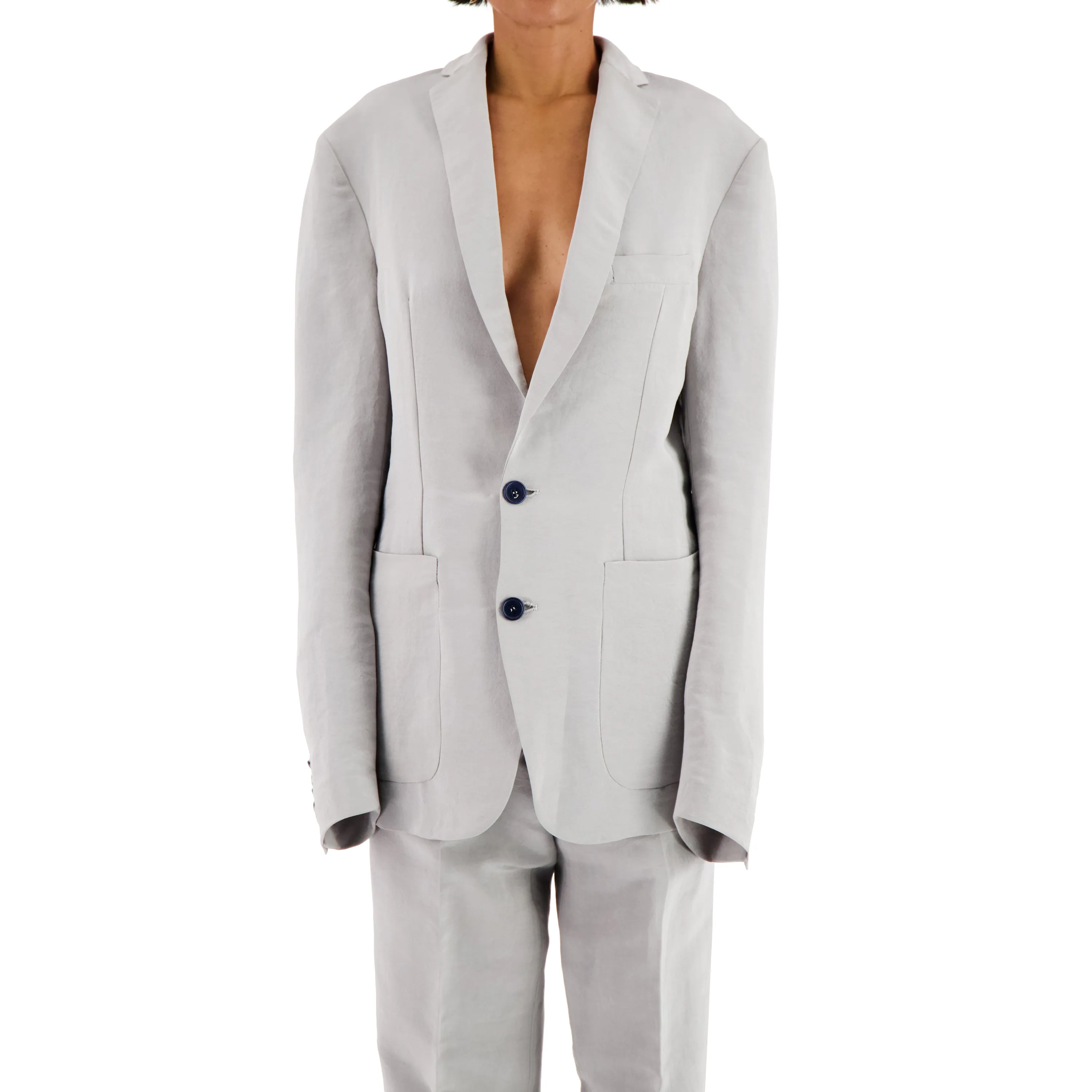 Udo Unlined Raw Silk 2 Button Notch Lapel Jacket Ice Blue