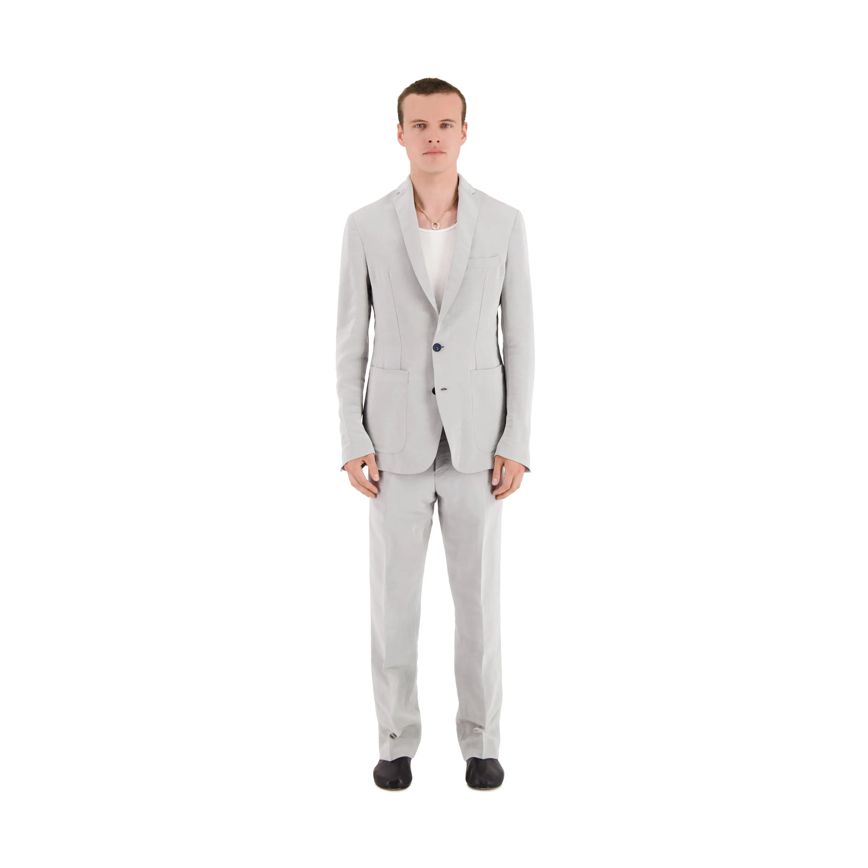 Udo Unlined Raw Silk 2 Button Notch Lapel Jacket Ice Blue