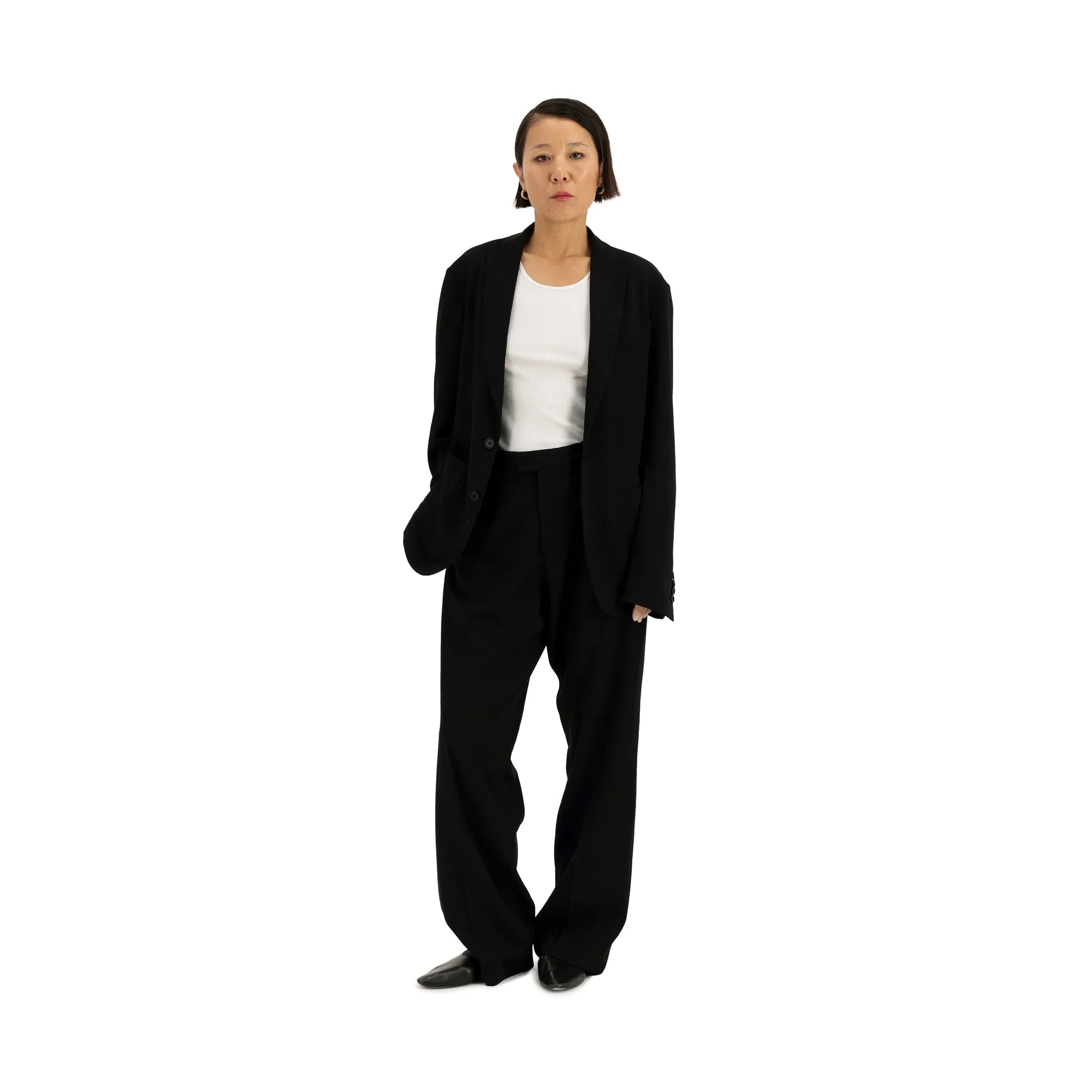 Udo Unlined Tropical Wool Twill 2 Button Notch Label Jacket Black