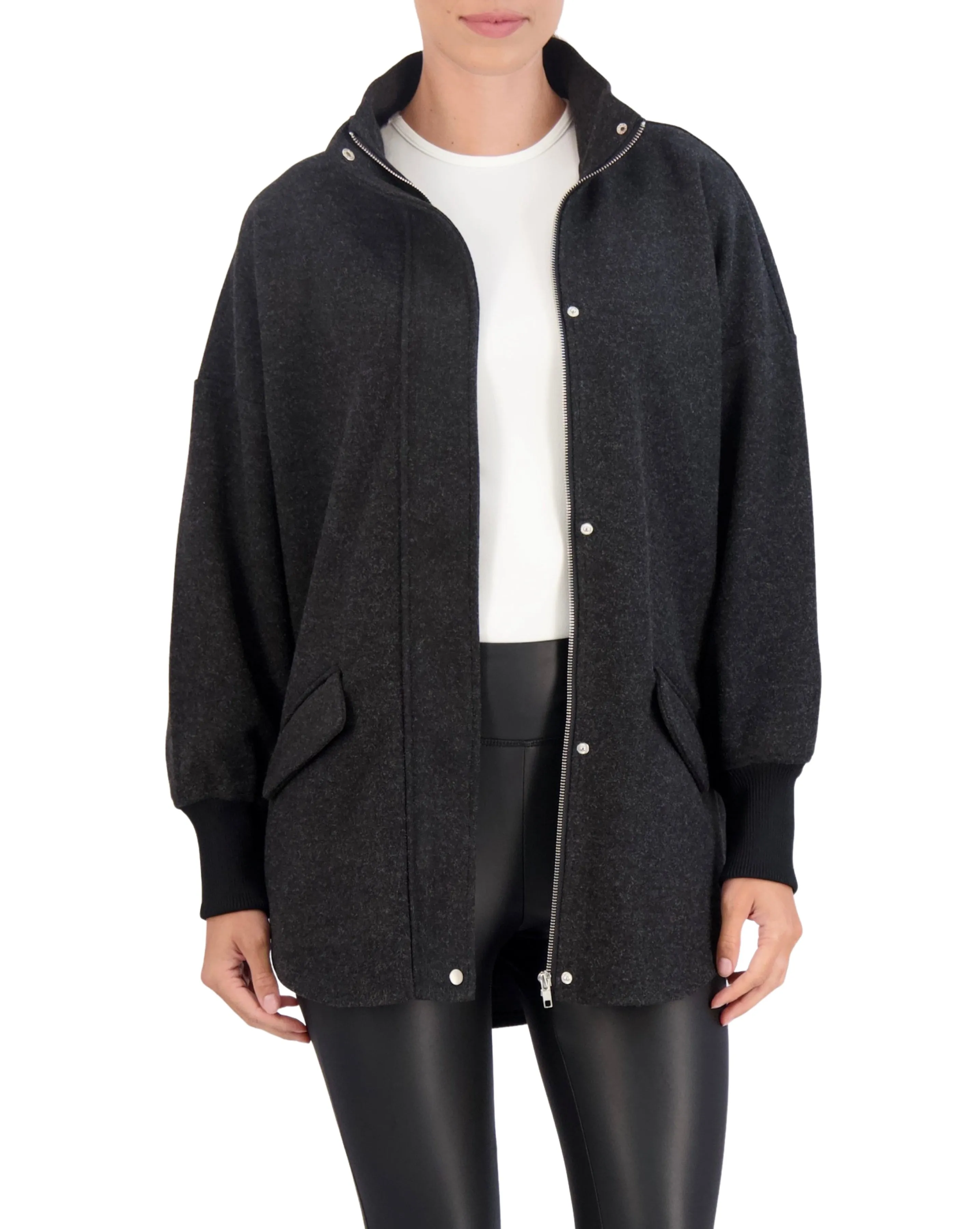 Unlined Vegan Cashmere Zip Jacket with Knit Cuffs
