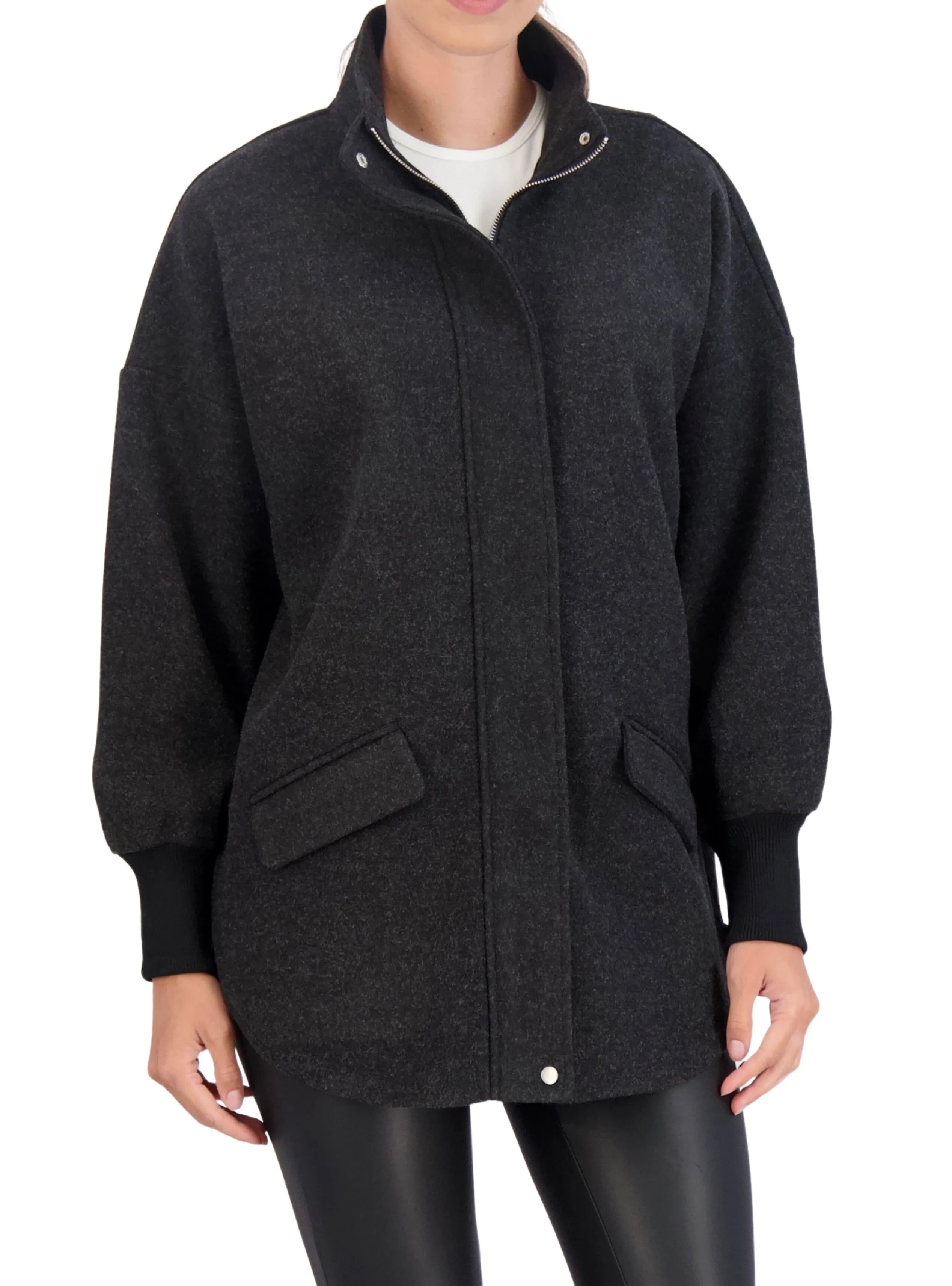 Unlined Vegan Cashmere Zip Jacket with Knit Cuffs