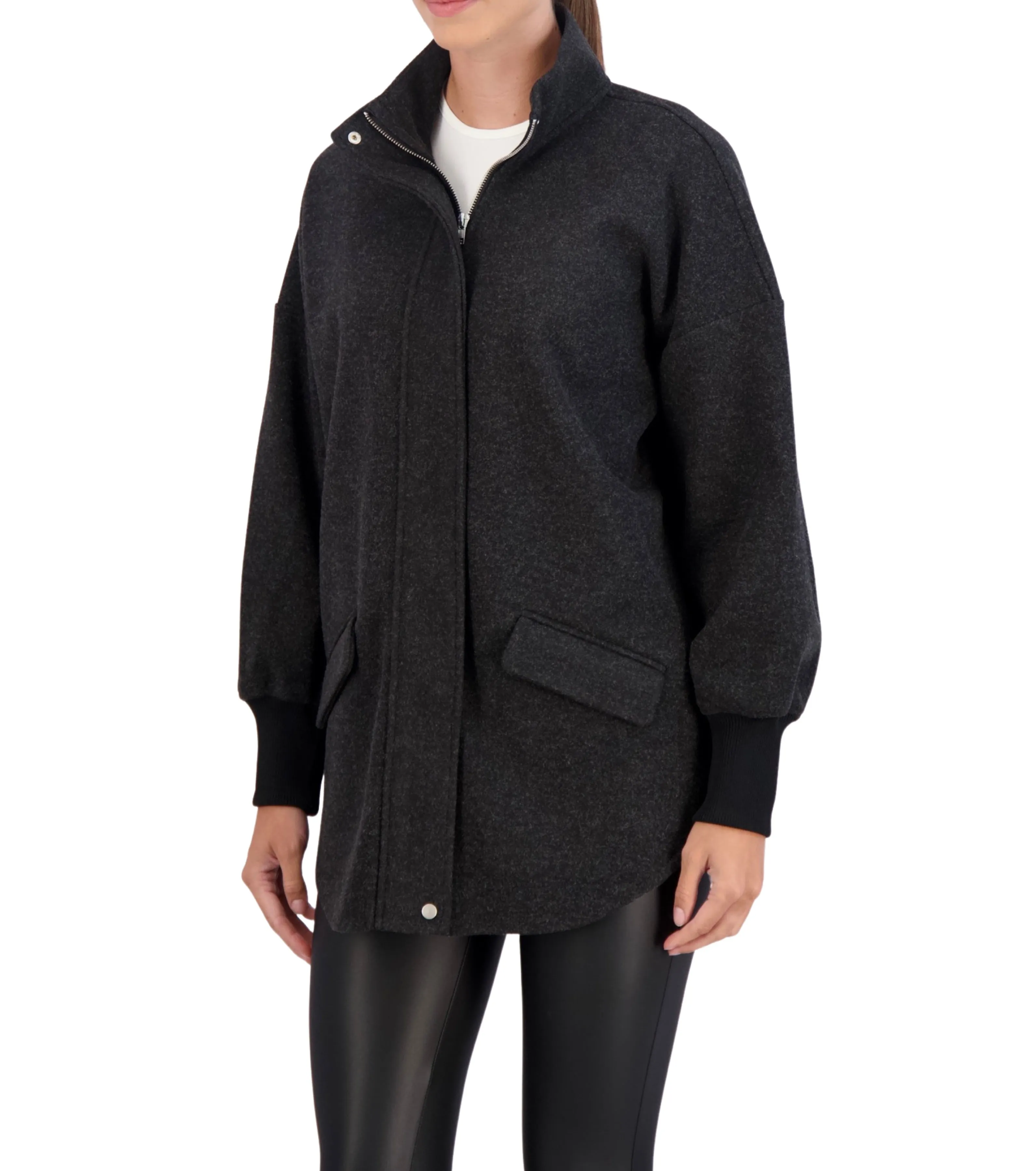 Unlined Vegan Cashmere Zip Jacket with Knit Cuffs