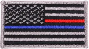US American Thin Blue Line (Support The Police) & Thin Red Line (Support The Firefighters) Patch 1 7/8" X 3 3/8