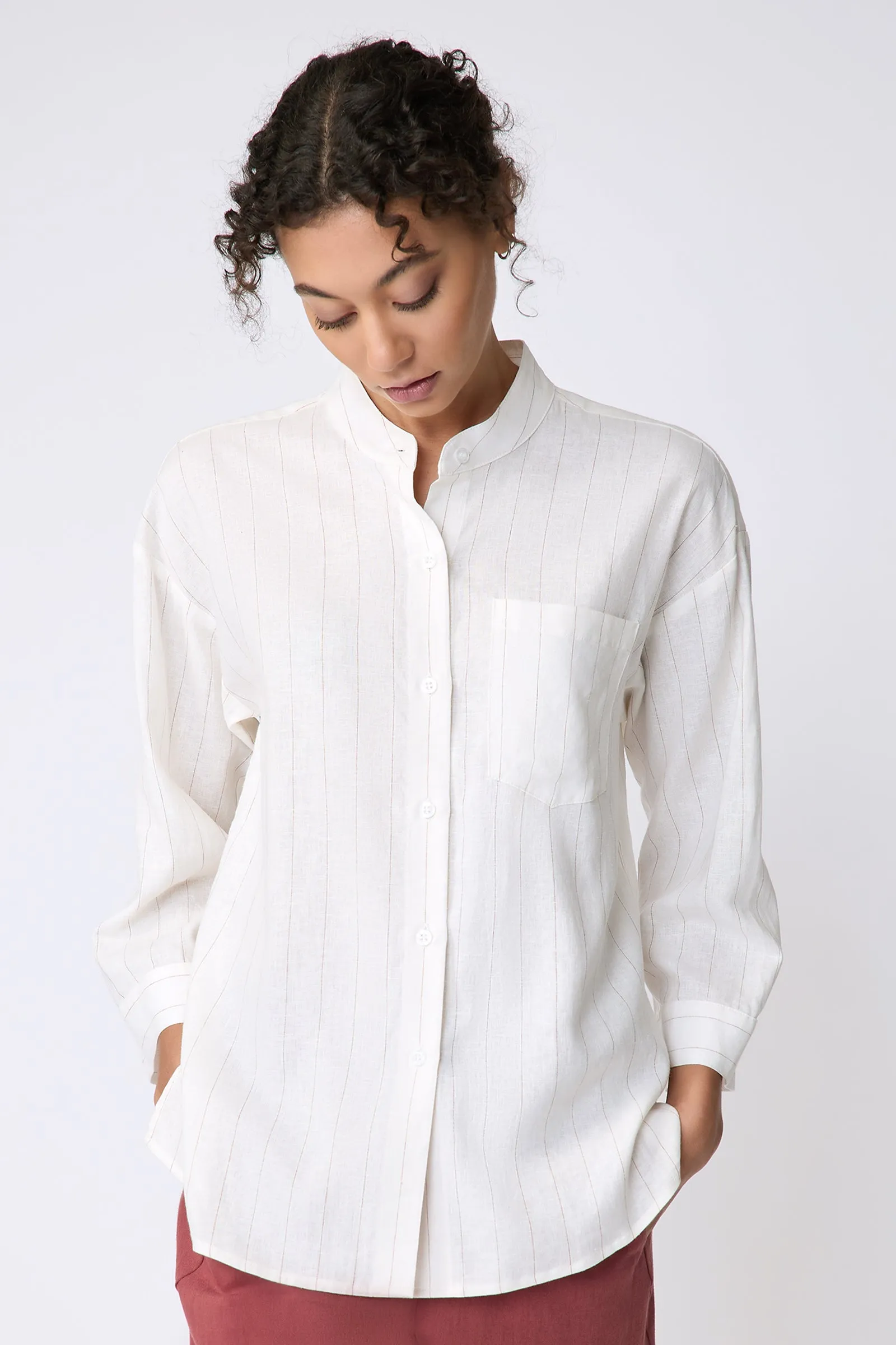 Valerie Shirt - White & Rust Pinstripe