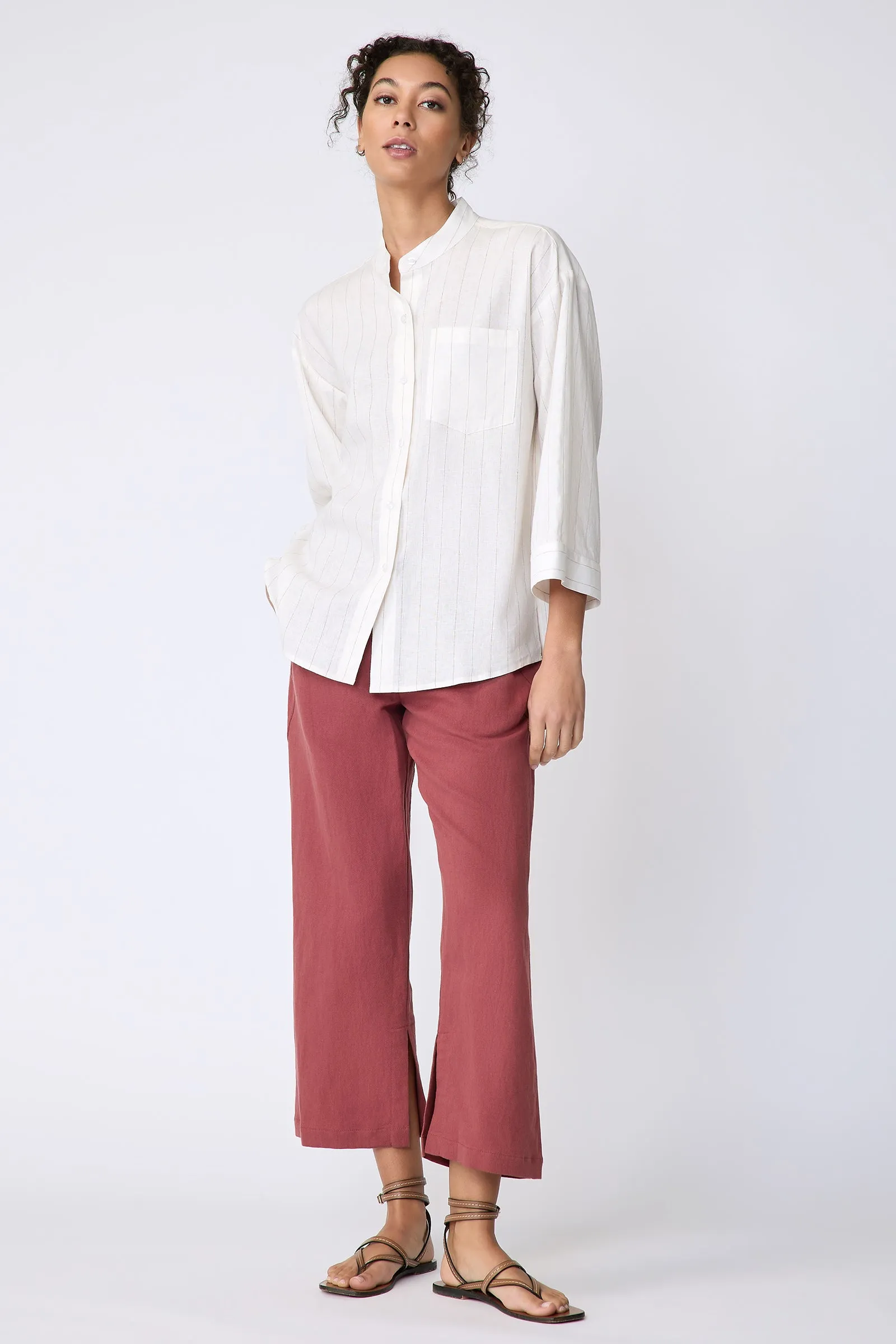 Valerie Shirt - White & Rust Pinstripe