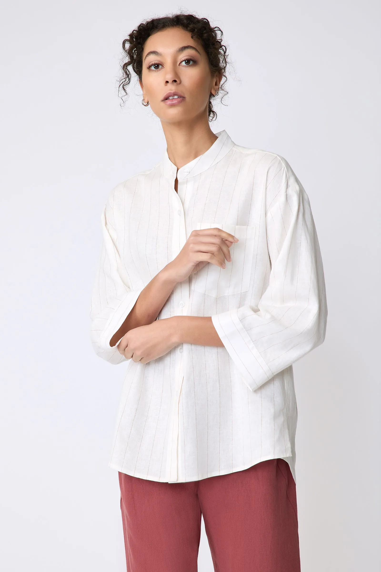 Valerie Shirt - White & Rust Pinstripe