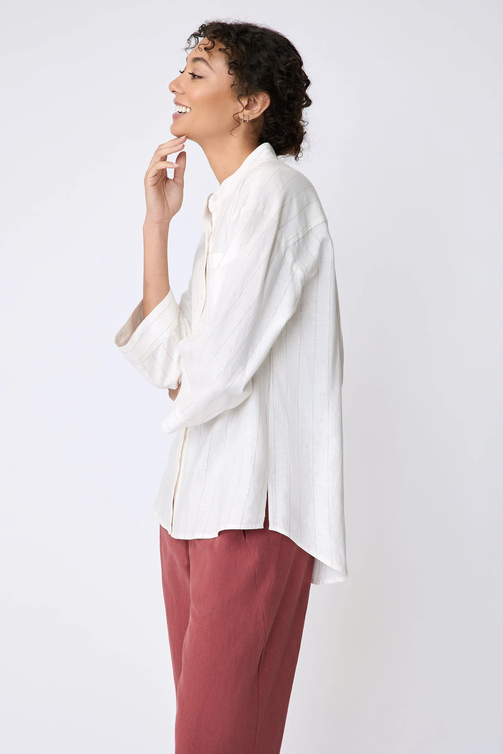 Valerie Shirt - White & Rust Pinstripe
