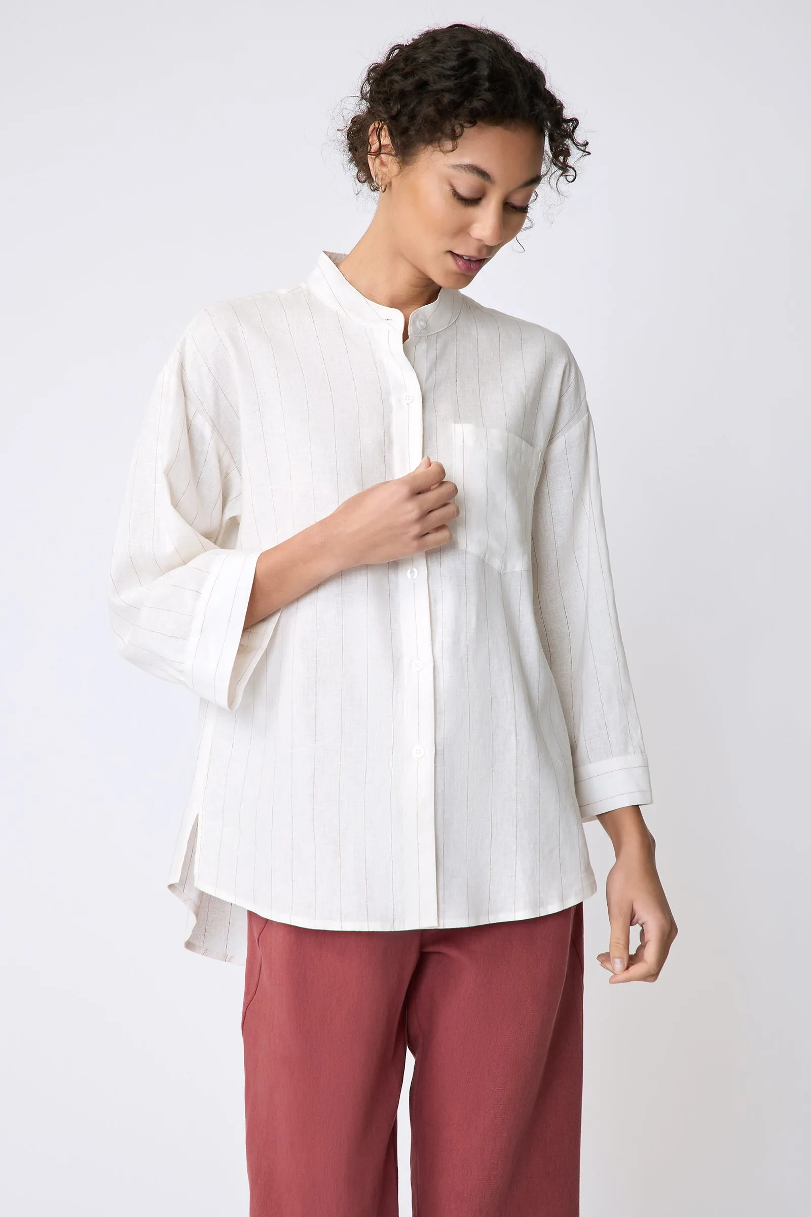 Valerie Shirt - White & Rust Pinstripe