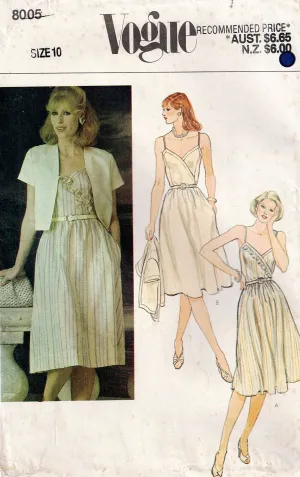 Vogue 8005 Womens Mock Wrap Sundress & Jacket 1980s Vintage Sewing Pattern Size 10 UNCUT Factory Folded