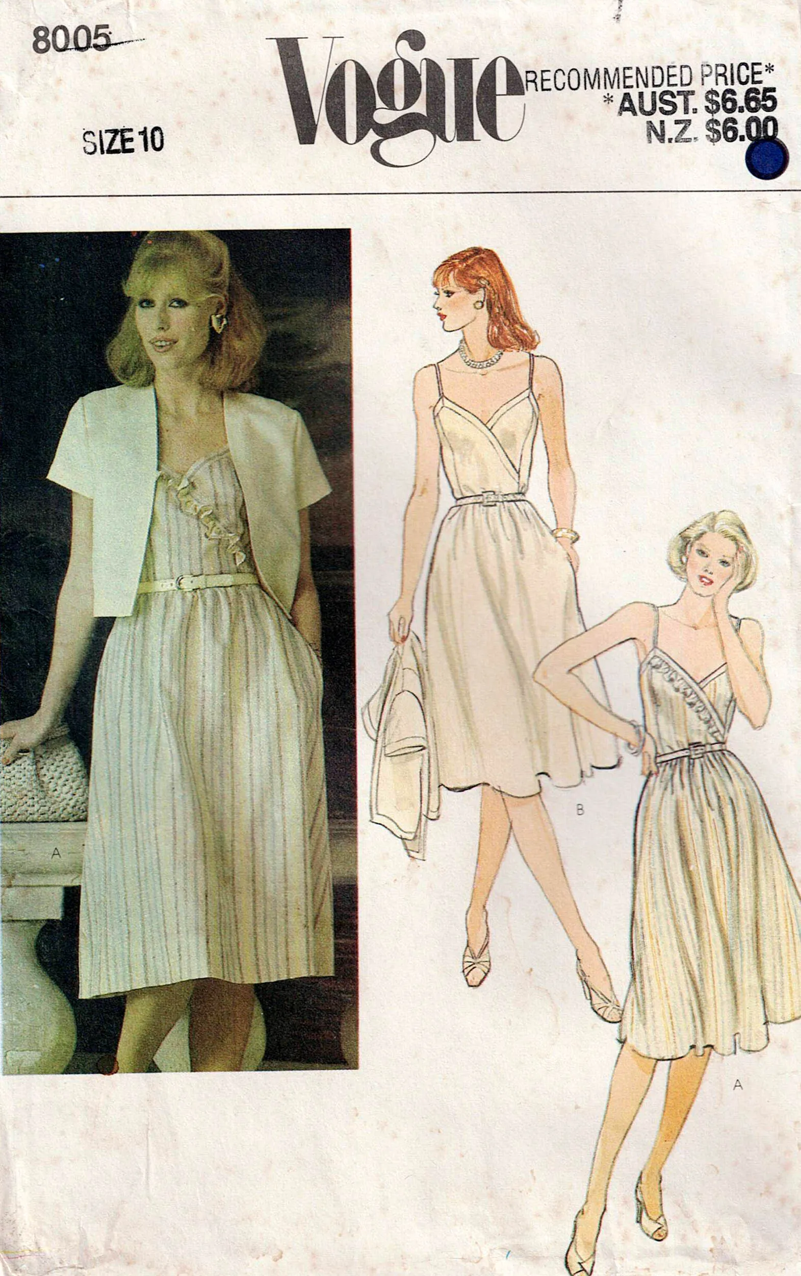 Vogue 8005 Womens Mock Wrap Sundress & Jacket 1980s Vintage Sewing Pattern Size 10 UNCUT Factory Folded