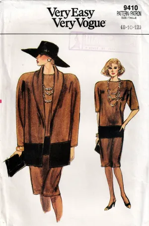 Vogue 9410 Womens Slim Colour Block Dress & Oversized Jacket 1980s Vintage Sewing Pattern Size 8 - 12 UNCUT Factory Folded