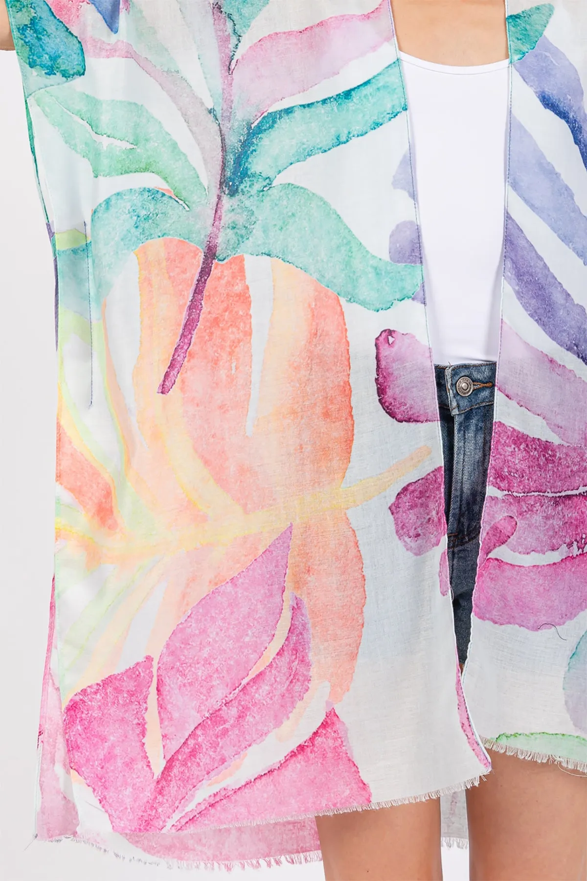 WATERCOLOR LEAVES PRINT KIMONO