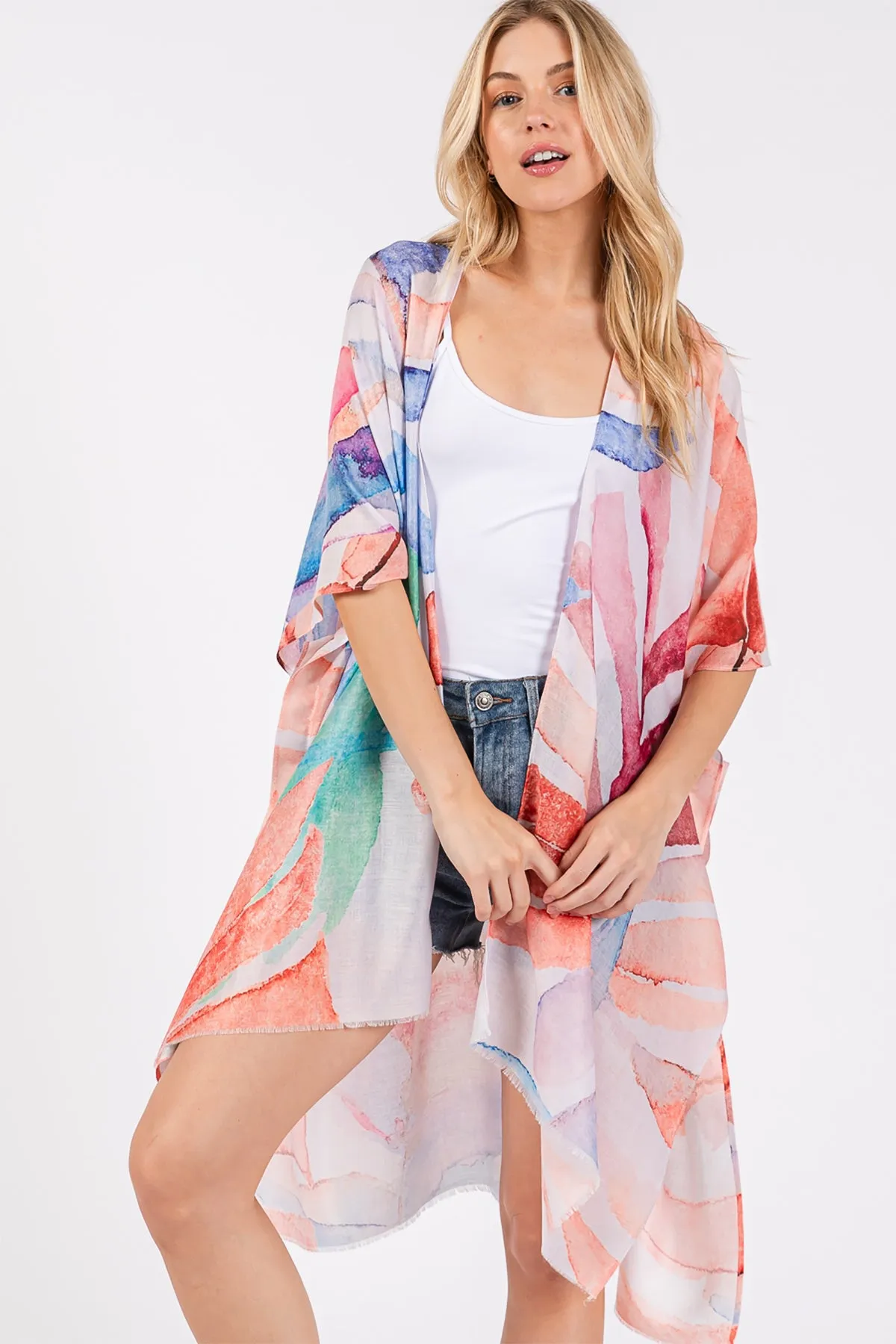 WATERCOLOR LEAVES PRINT KIMONO