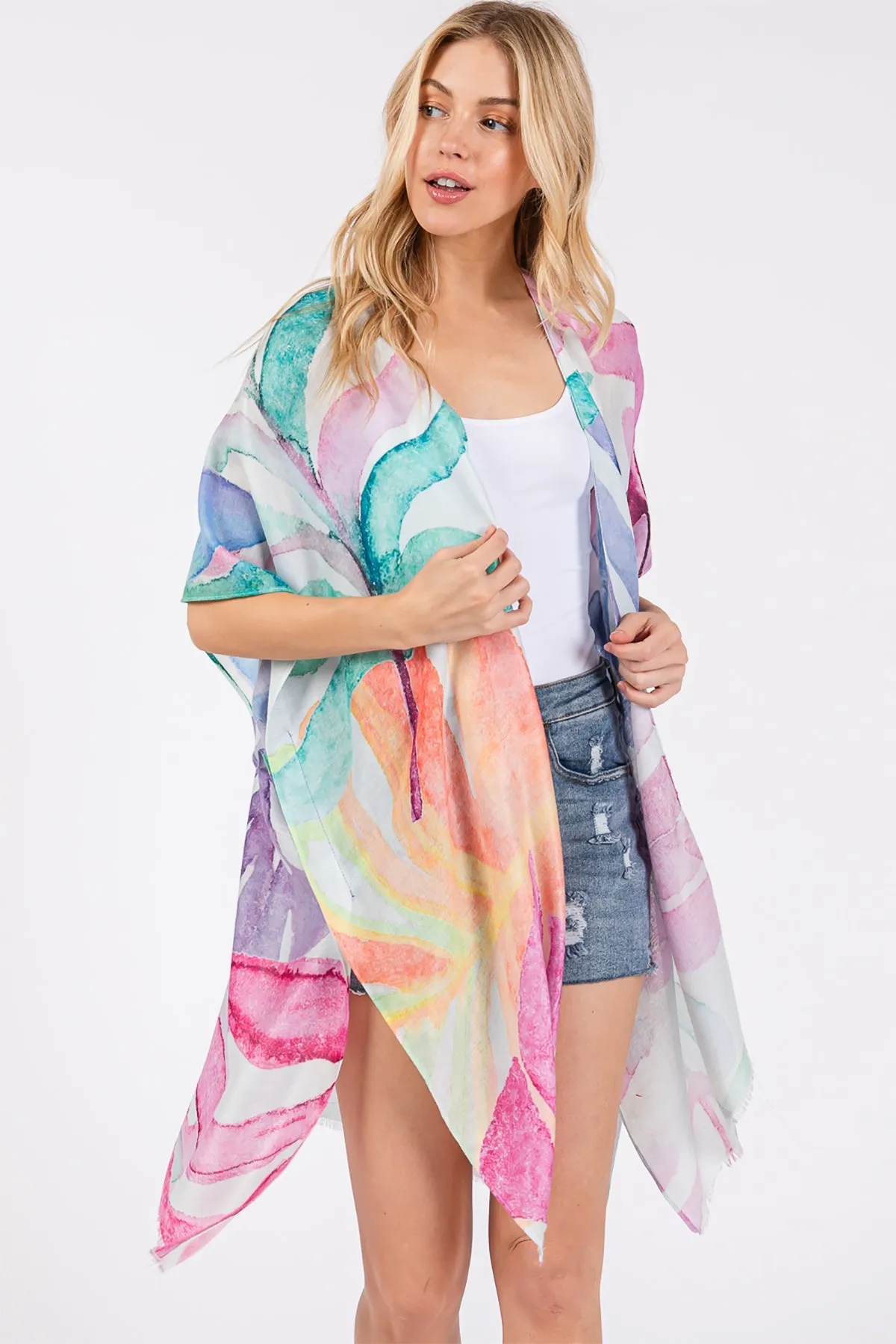 WATERCOLOR LEAVES PRINT KIMONO