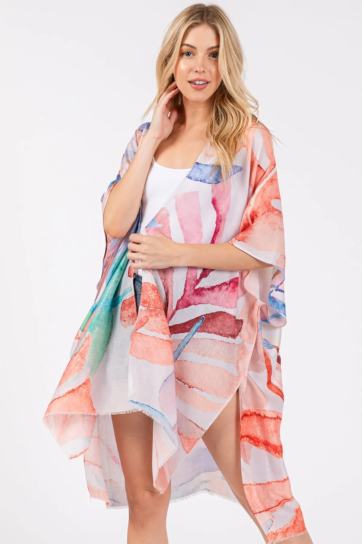 WATERCOLOR LEAVES PRINT KIMONO