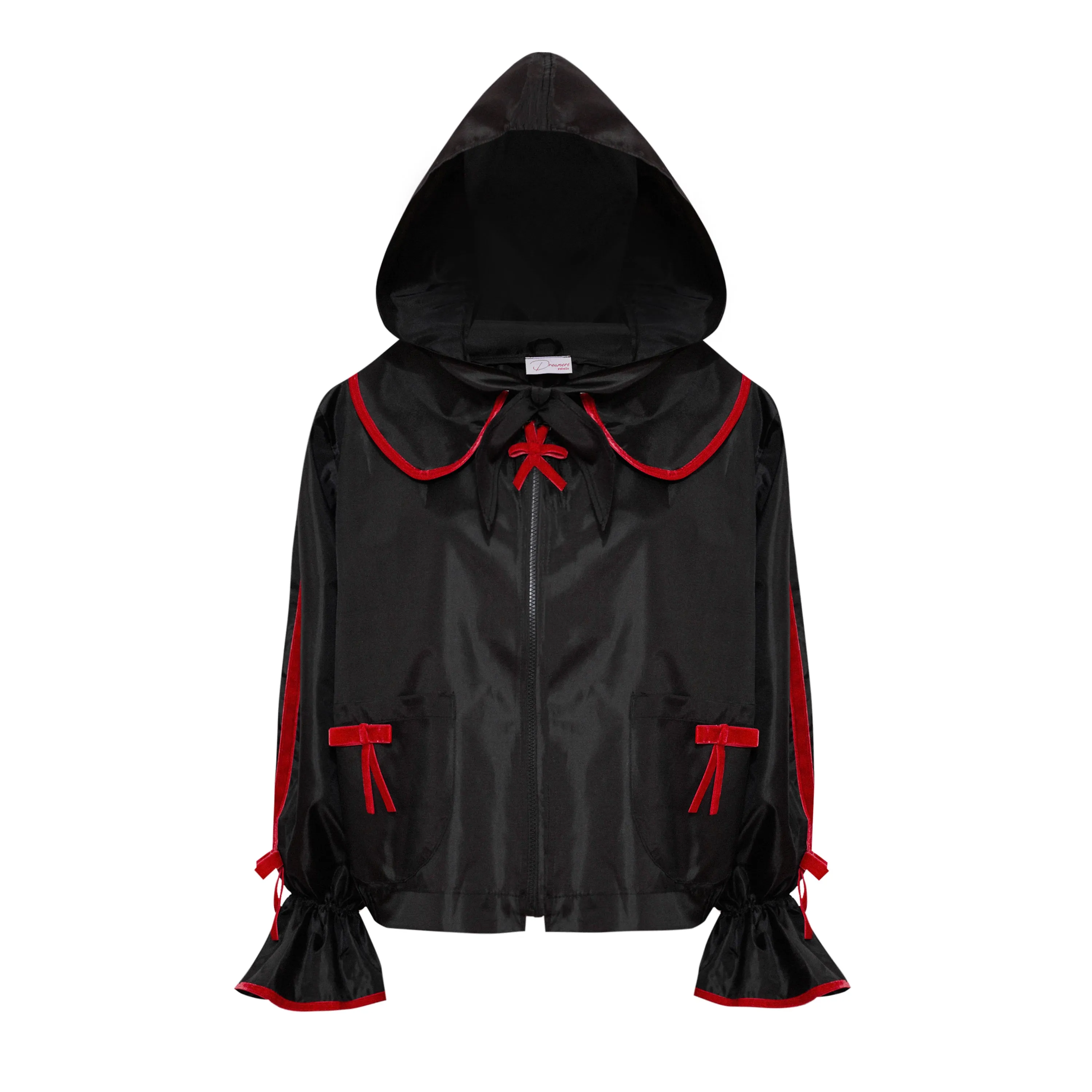 Waterproof red bow jacket matching hood