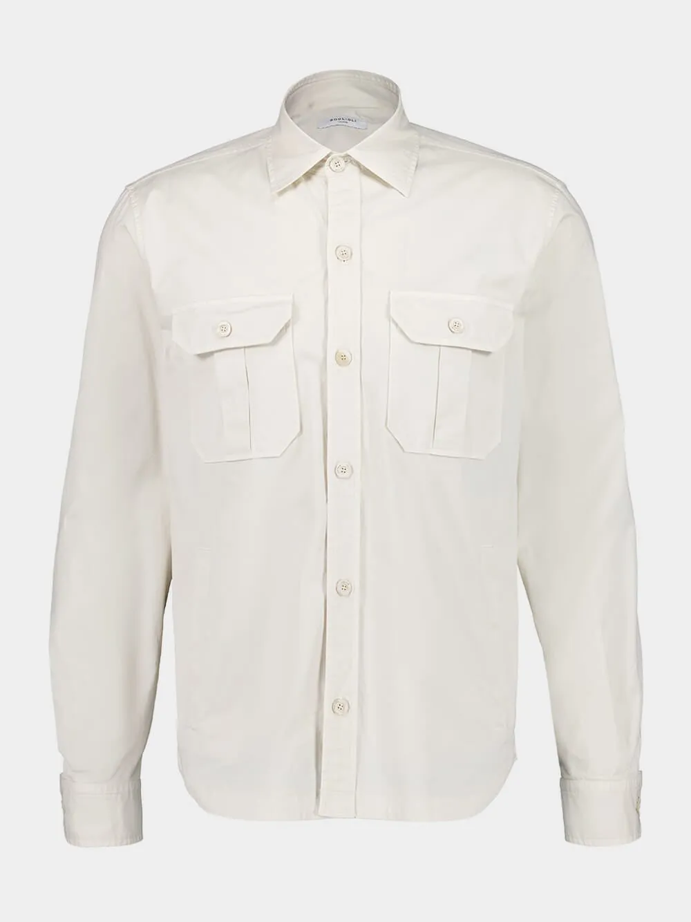 White Cotton Overshirt with Pockets