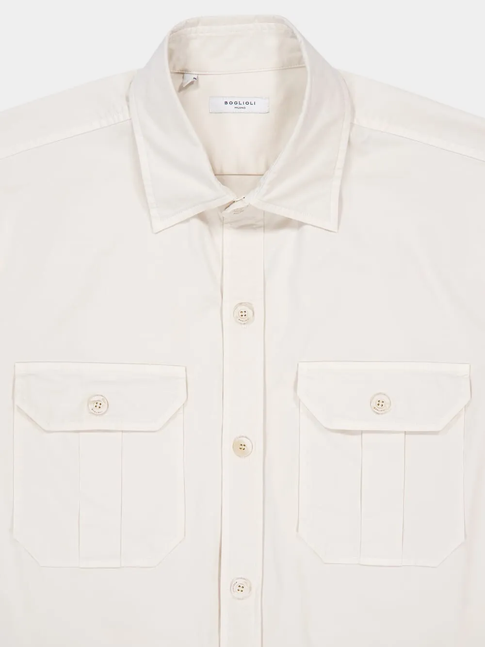 White Cotton Overshirt with Pockets