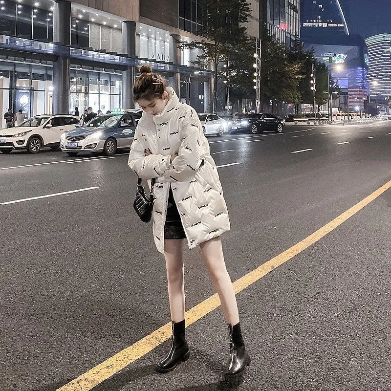 White Embroidery Women's Down Cotton Jacket Winter Mid-length Fashion Net Red Small Thin Winter Jacket