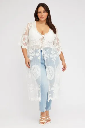 White Lace Mesh Kimono