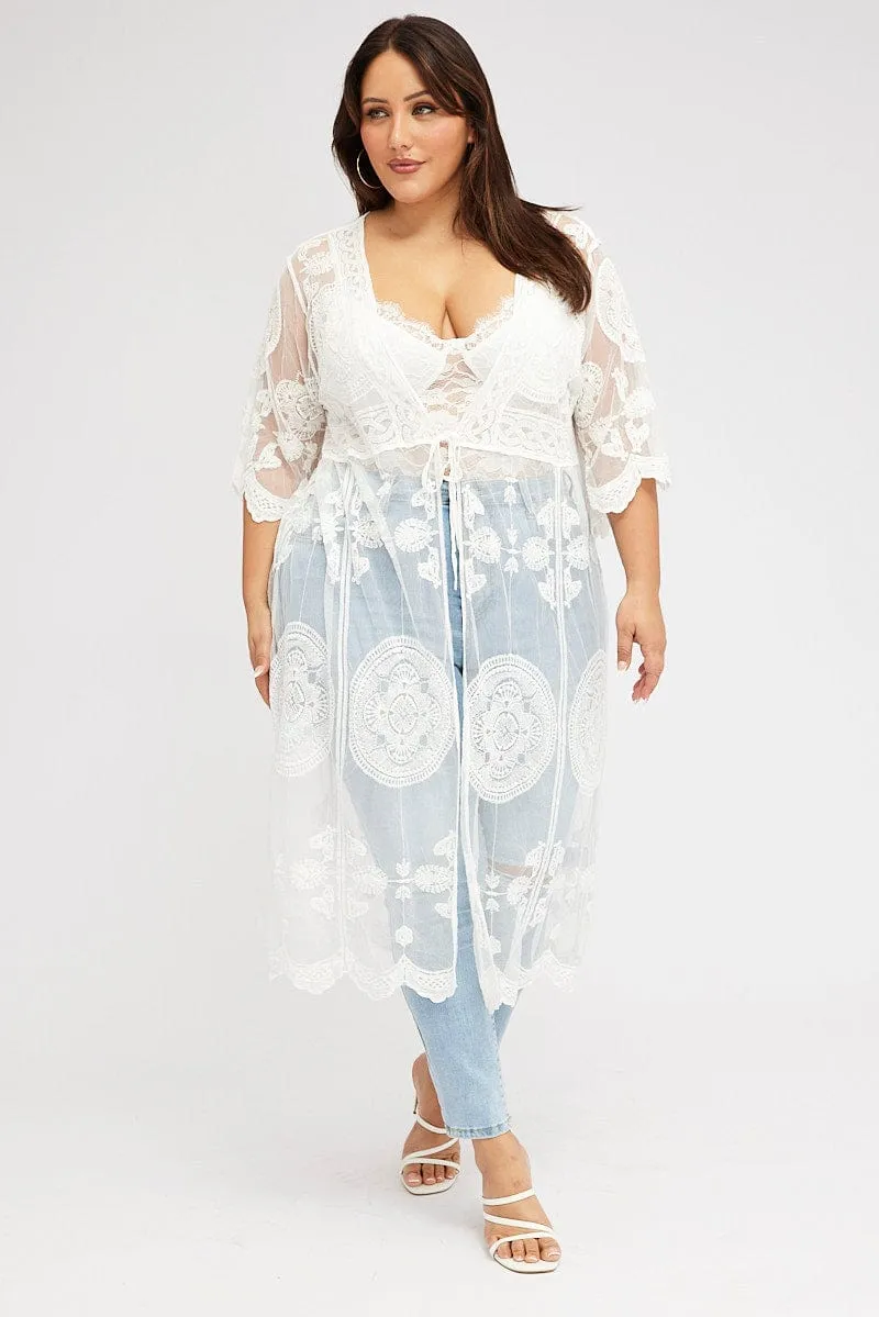 White Lace Mesh Kimono