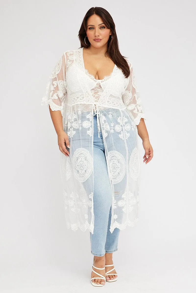 White Lace Mesh Kimono