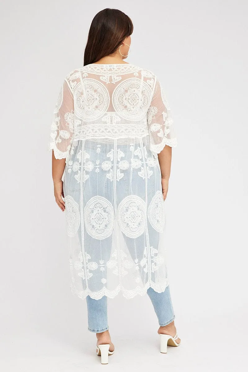 White Lace Mesh Kimono