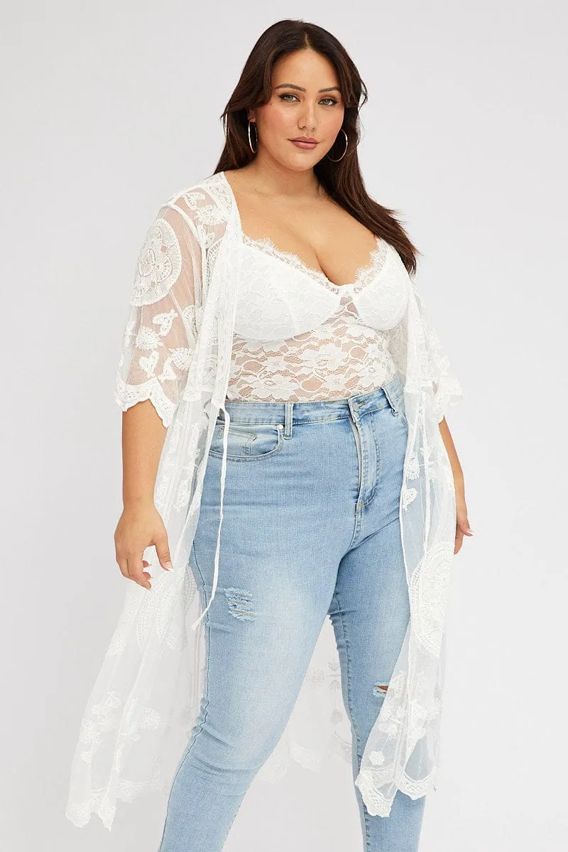 White Lace Mesh Kimono