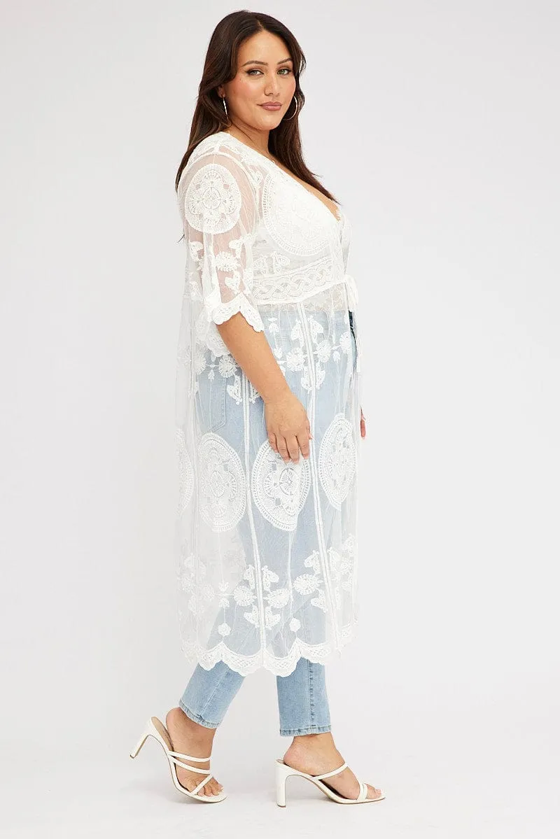 White Lace Mesh Kimono