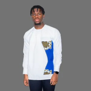 White Long Sleeve Men Shirt With Blue Accent