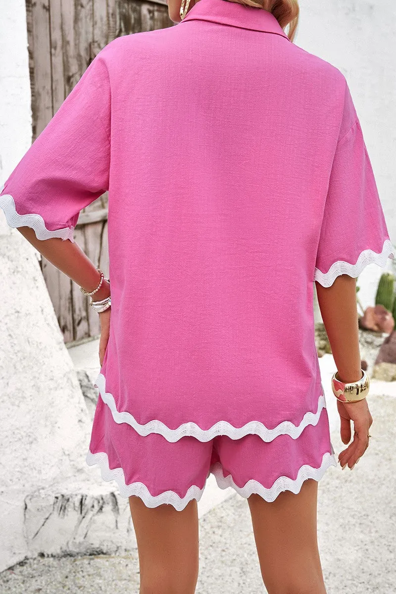 White Wave Linen Shorts Set