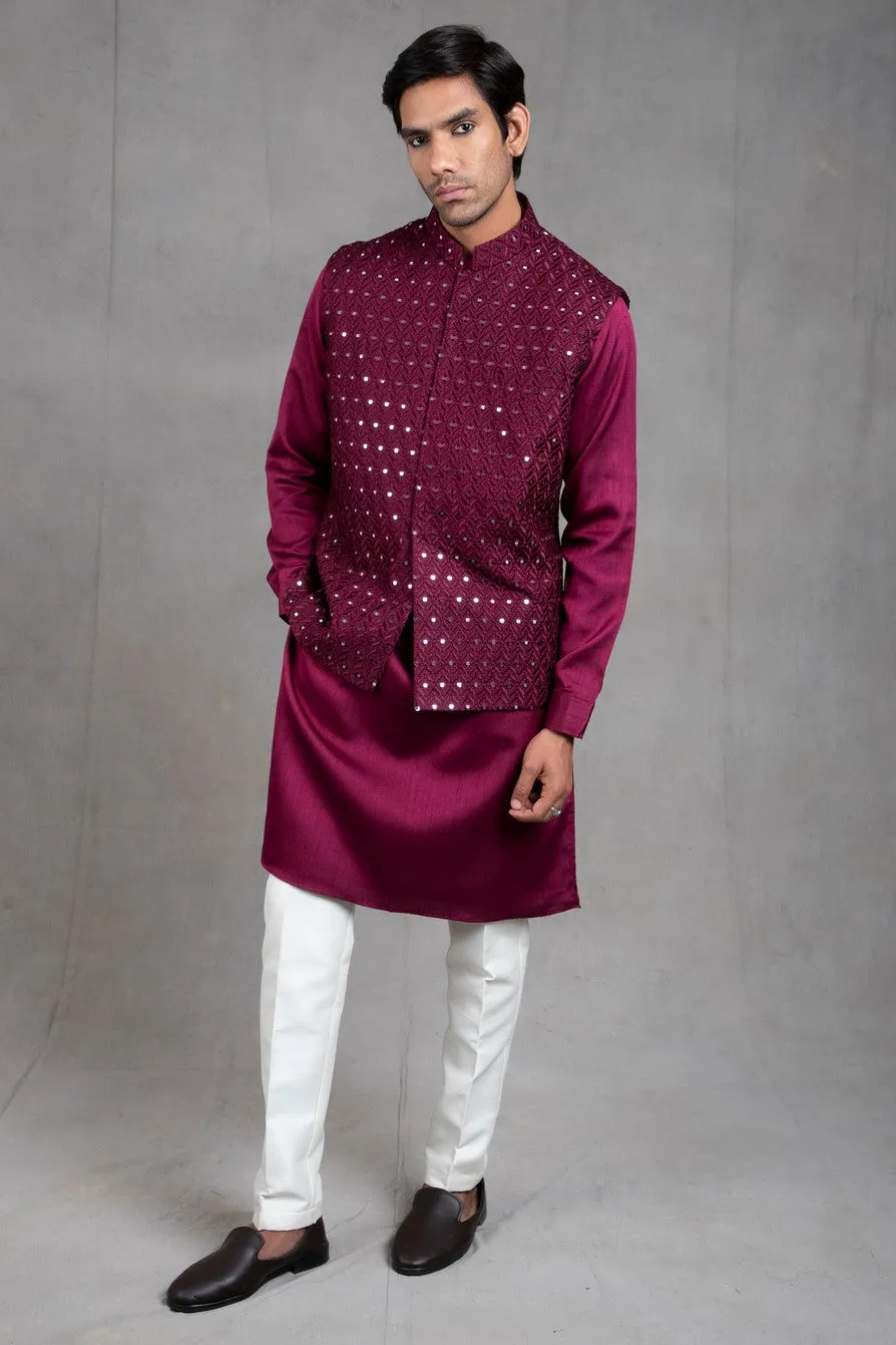 Wine and Shine Embroidered Kurta-Jacket Set