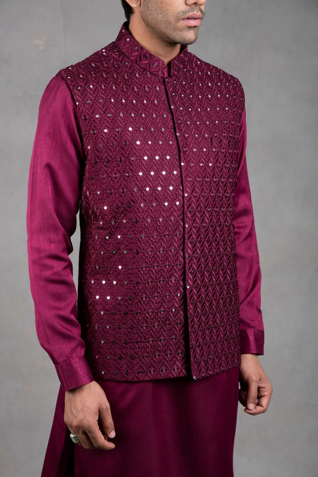Wine and Shine Embroidered Kurta-Jacket Set