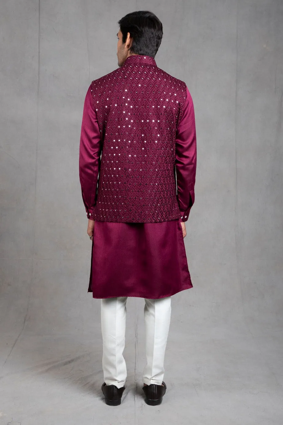 Wine and Shine Embroidered Kurta-Jacket Set