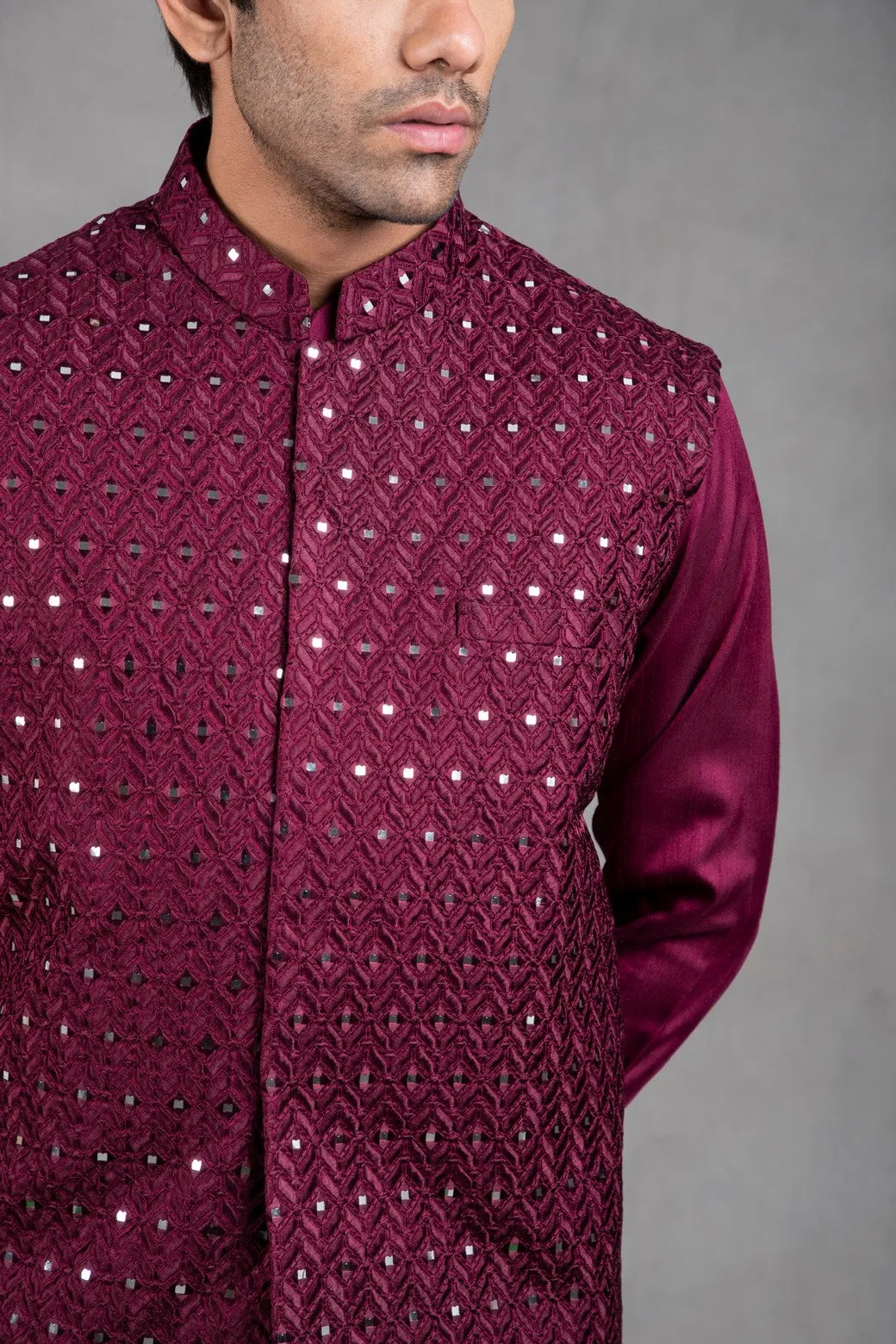 Wine and Shine Embroidered Kurta-Jacket Set
