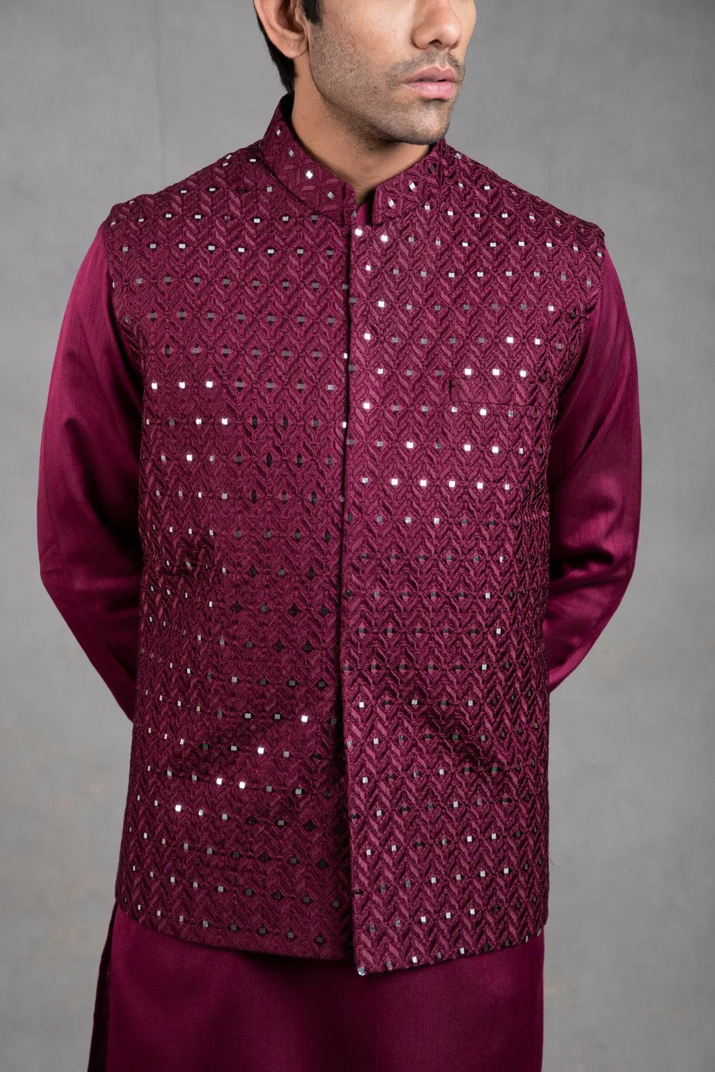 Wine and Shine Embroidered Kurta-Jacket Set