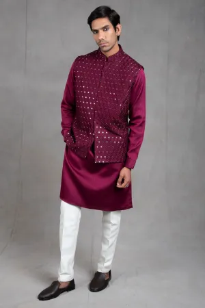 Wine and Shine Embroidered Kurta-Jacket Set