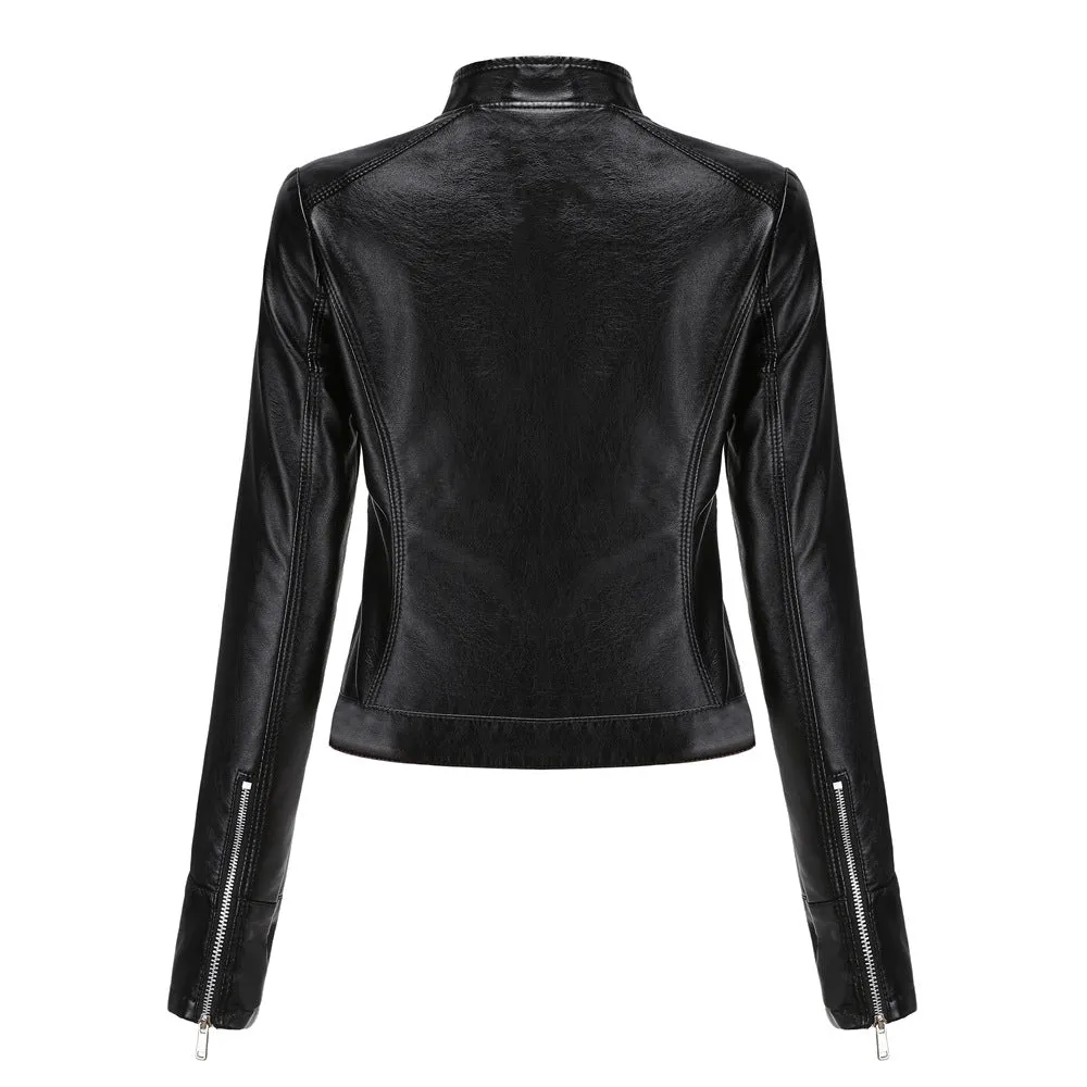 Women Casual Thin Leather Short Jacket