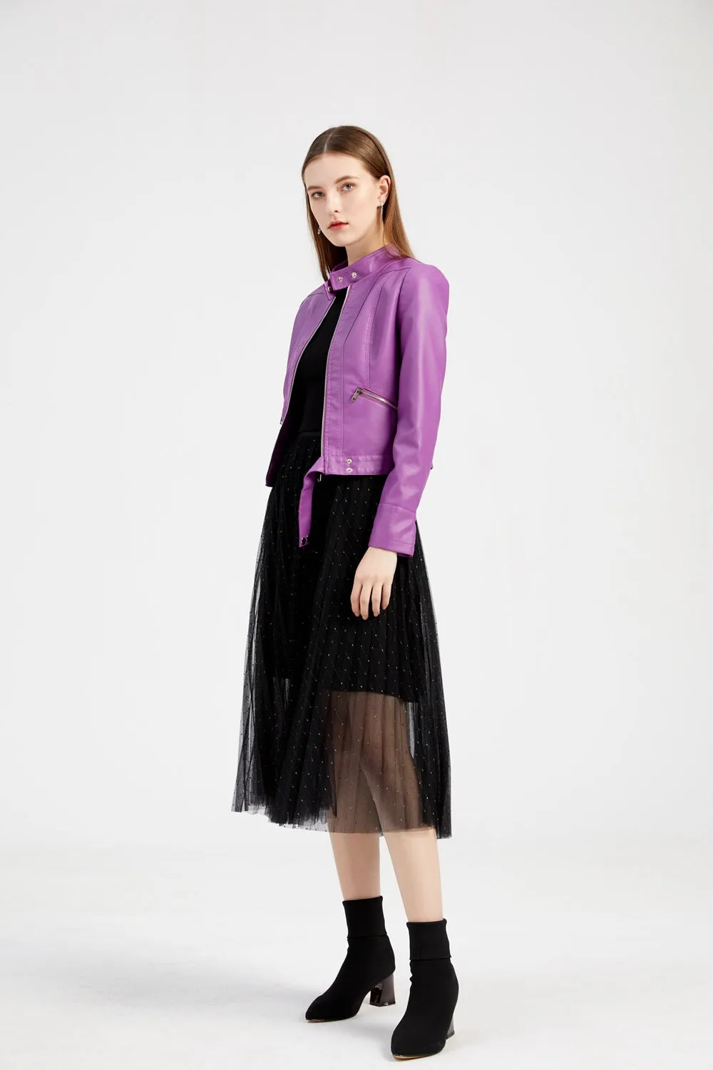 Women Casual Thin Leather Short Jacket
